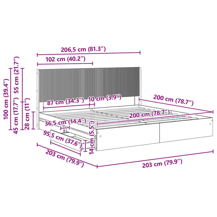 Cadru de pat cu depozitare și tăblie Gri Beton 200 x 200 cm - WALTI WALTI
