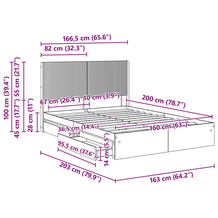 Cadru de pat cu depozitare și tăblie Sonoma gri 160 x 200 cm - WALTI WALTI