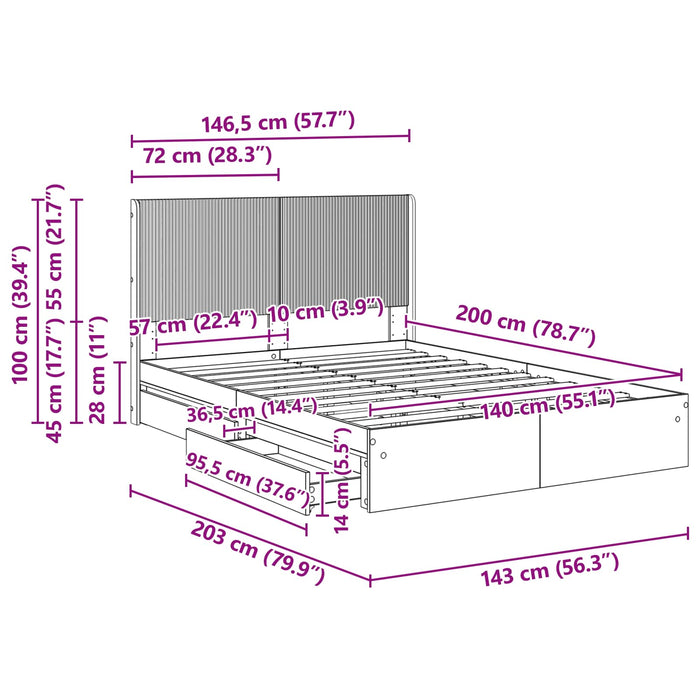 Cadru de pat cu depozitare și tăblie Sonoma gri 140 x 200 cm - WALTI WALTI