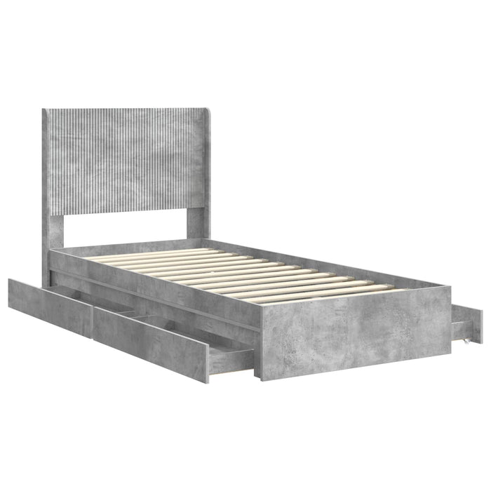 Cadru de pat cu depozitare și tăblie Gri Beton 90 x 190 cm - WALTI WALTI