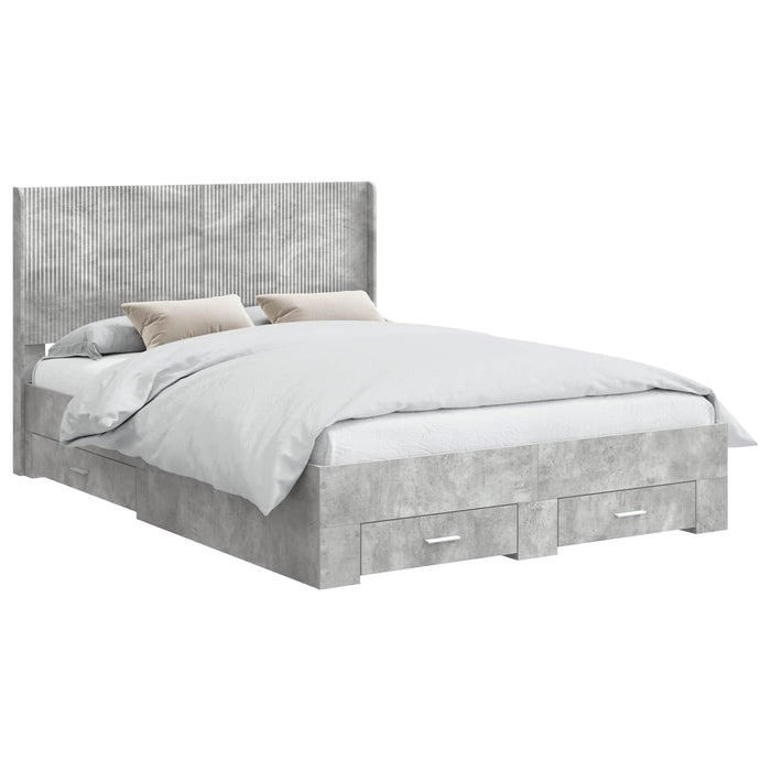 Cadru de pat cu depozitare și tăblie Gri Beton 140 x 200 cm WALTI
