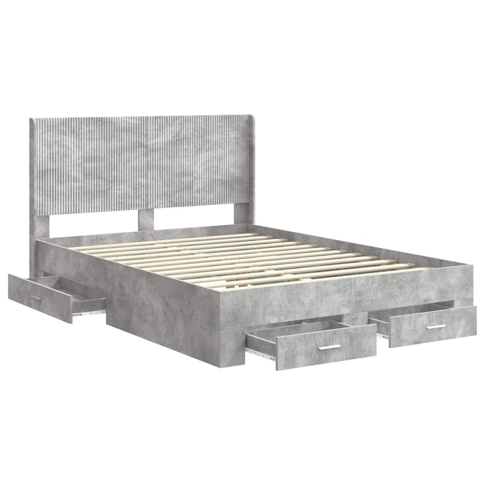 Cadru de pat cu depozitare și tăblie Gri Beton 140 x 200 cm WALTI