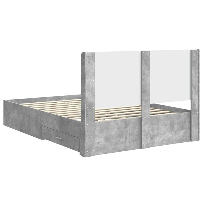 Cadru de pat cu depozitare și tăblie Gri Beton 140 x 200 cm WALTI