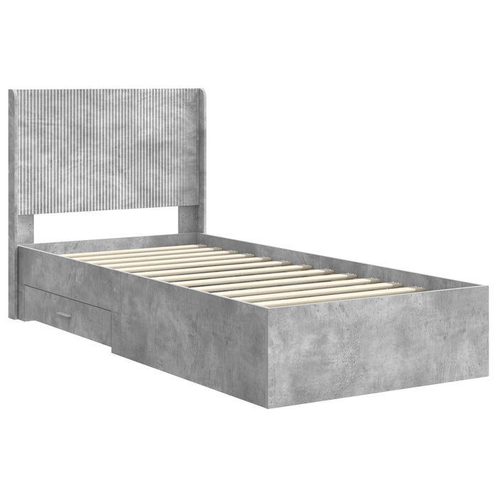 Cadru de pat cu depozitare și tăblie Gri Beton 100 x 200 cm WALTI