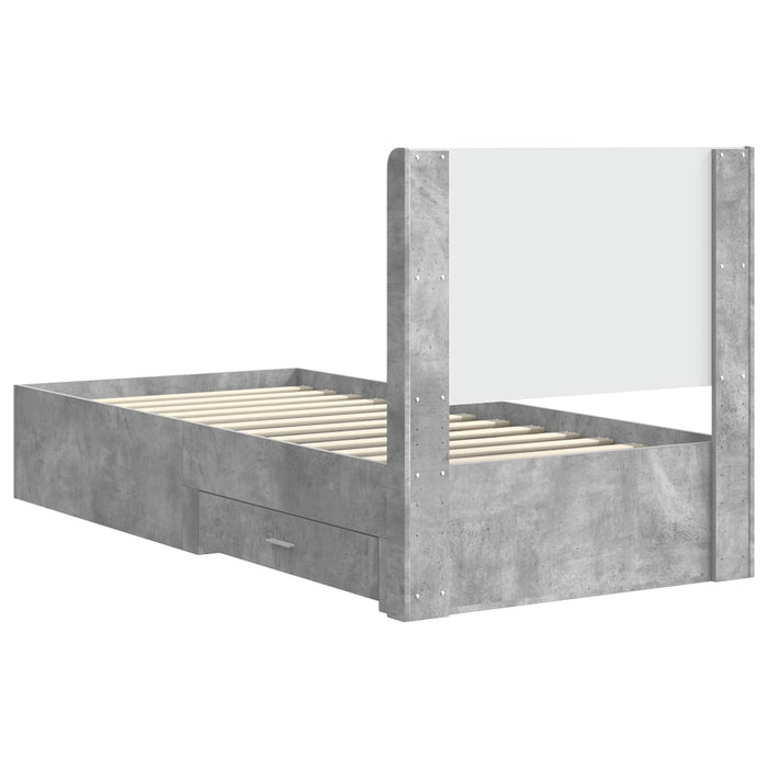 Cadru de pat cu depozitare și tăblie Gri Beton 100 x 200 cm WALTI