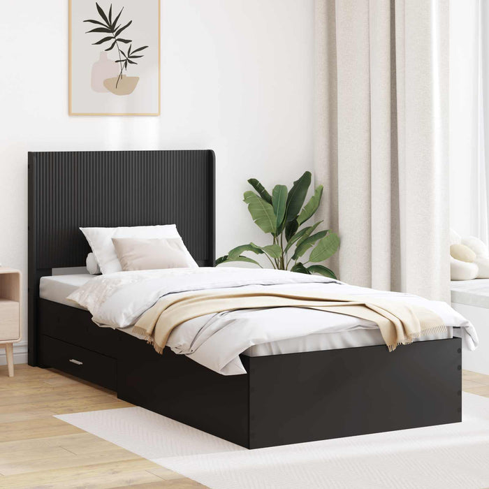 Cadru de pat cu depozitare și tăblie Negru 75 x 190 cm WALTI