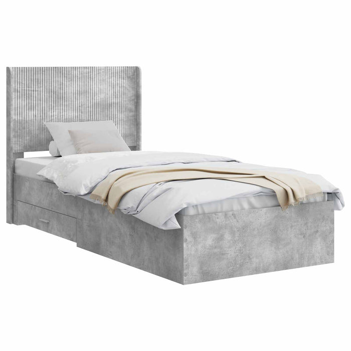 Cadru de pat cu depozitare și tăblie Gri Beton 75 x 190 cm WALTI