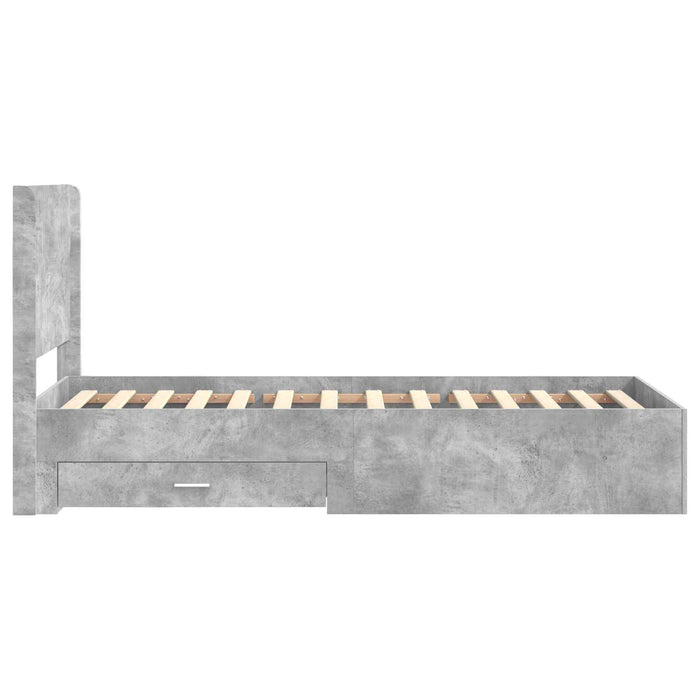 Cadru de pat cu depozitare și tăblie Gri Beton 75 x 190 cm WALTI