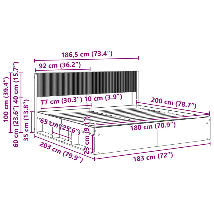 Cadru de pat cu depozitare și tăblie Sonoma gri 180 x 200 cm - WALTI WALTI