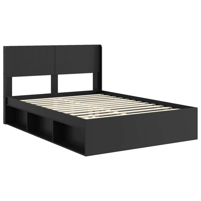 Cadru de pat cu depozitare și tăblie Negru 135 x 190 cm WALTI