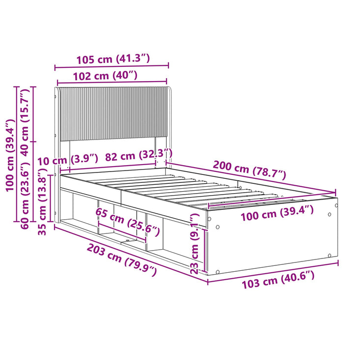 Cadru de pat cu depozitare și tăblie Gri Beton 100 x 200 cm - WALTI WALTI