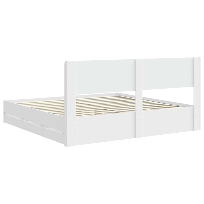 Cadru de pat cu depozitare și tăblie cu sertar Alb 200 x 200 cm WALTI