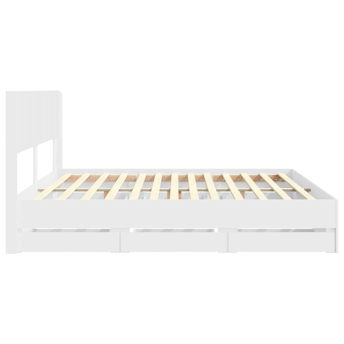 Cadru de pat cu depozitare și tăblie cu sertar Alb 200 x 200 cm WALTI