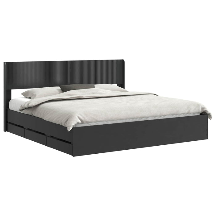 Cadru de pat cu depozitare și tăblie Negru 200 x 200 cm WALTI