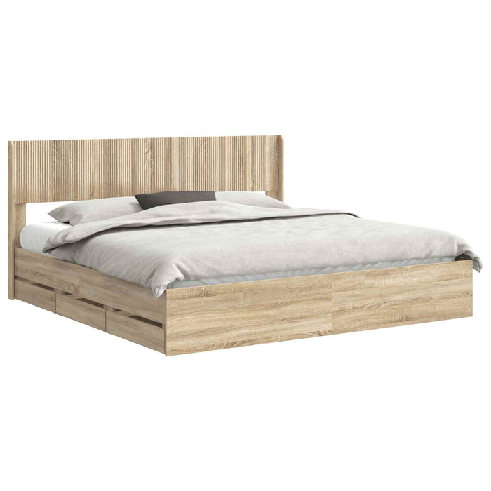 Cadru de pat cu depozitare și tăblie Stejar Sonoma 200 x 200 cm WALTI