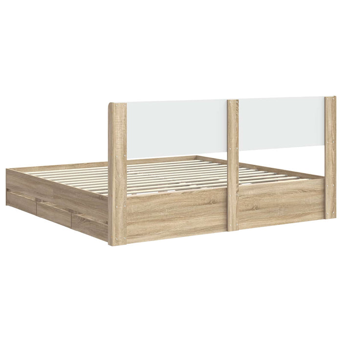 Cadru de pat cu depozitare și tăblie Stejar Sonoma 200 x 200 cm WALTI