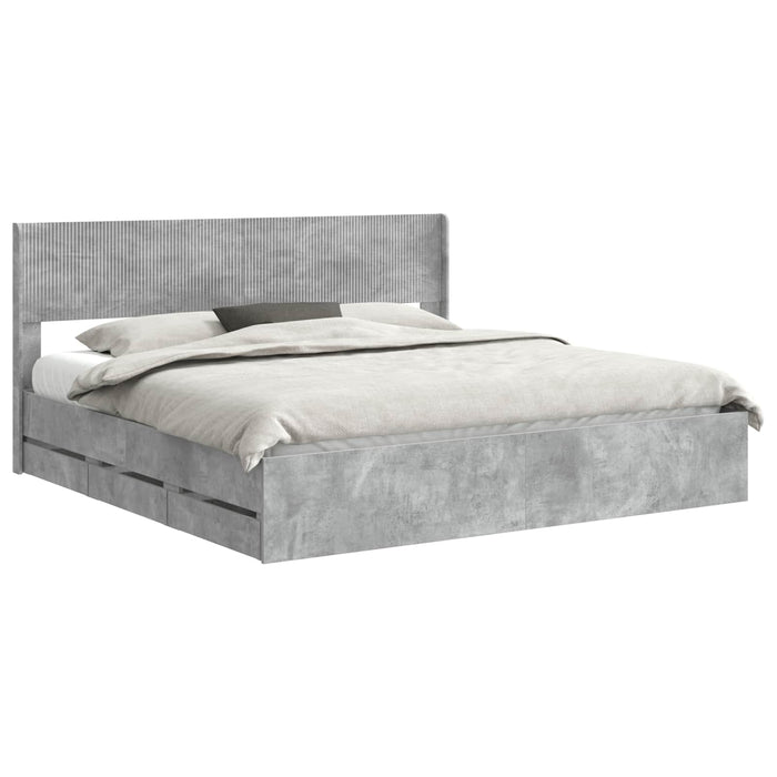 Cadru de pat cu depozitare și tăblie Gri Beton 200 x 200 cm WALTI
