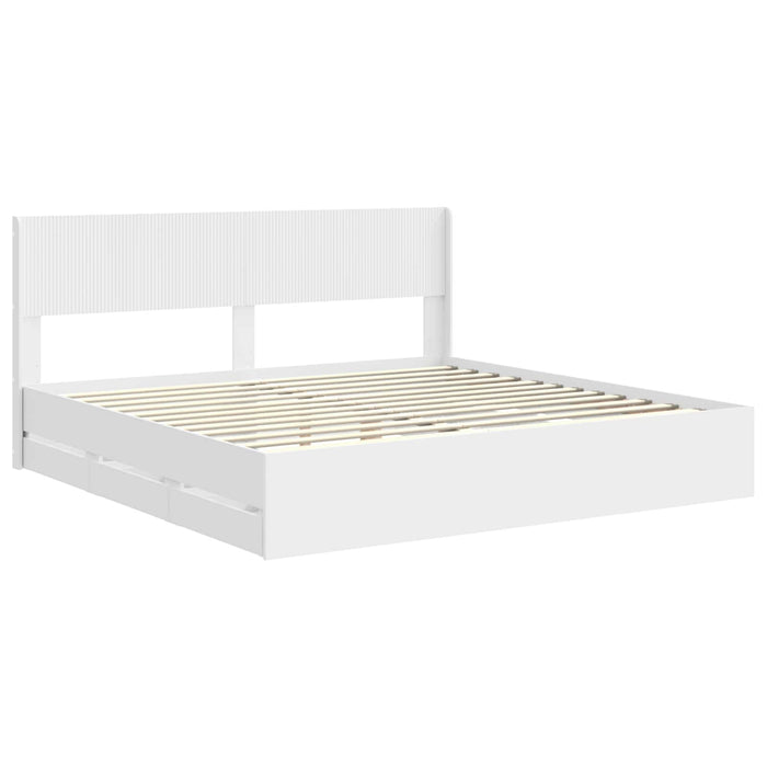 Cadru de pat cu depozitare și tăblie cu sertar Alb 180 x 200 cm WALTI