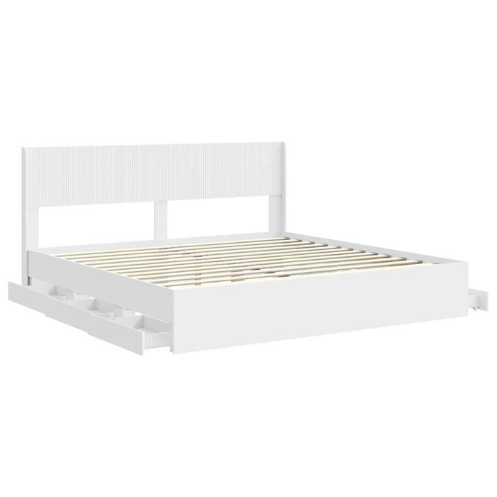 Cadru de pat cu depozitare și tăblie cu sertar Alb 180 x 200 cm WALTI