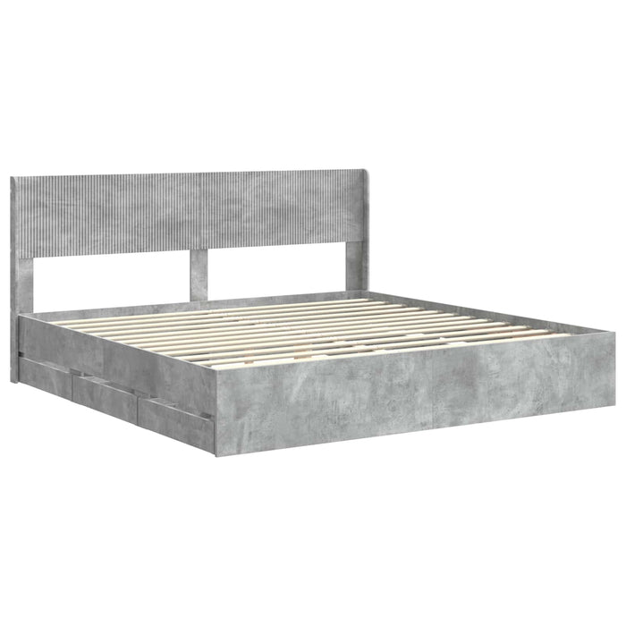 Cadru de pat cu depozitare și tăblie Gri Beton 180 x 200 cm WALTI