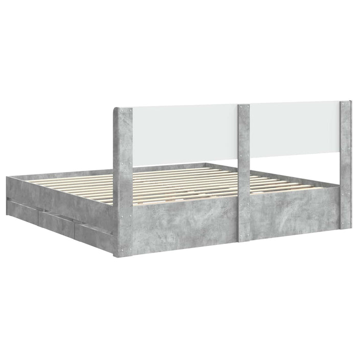 Cadru de pat cu depozitare și tăblie Gri Beton 180 x 200 cm WALTI