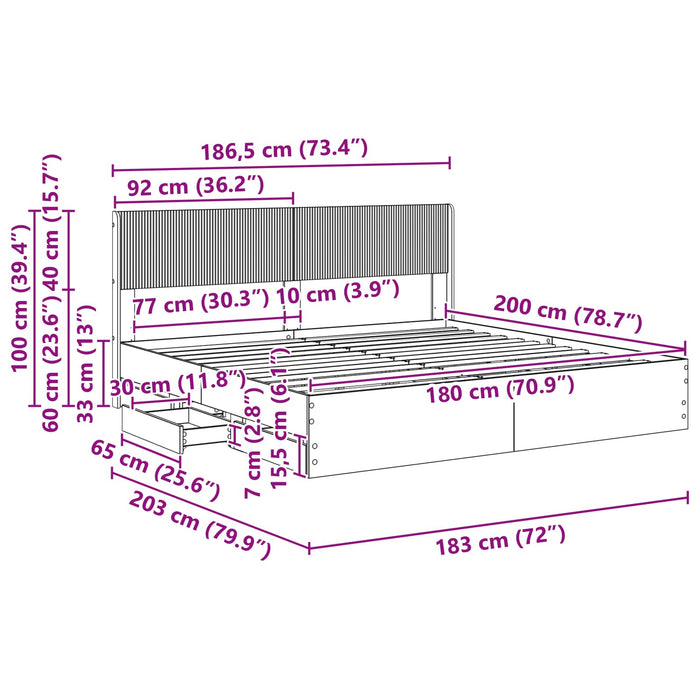 Cadru de pat cu depozitare și tăblie Sonoma gri 180 x 200 cm WALTI