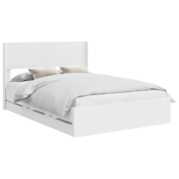 Cadru de pat cu depozitare și tăblie cu sertar Alb 150 x 200 cm WALTI