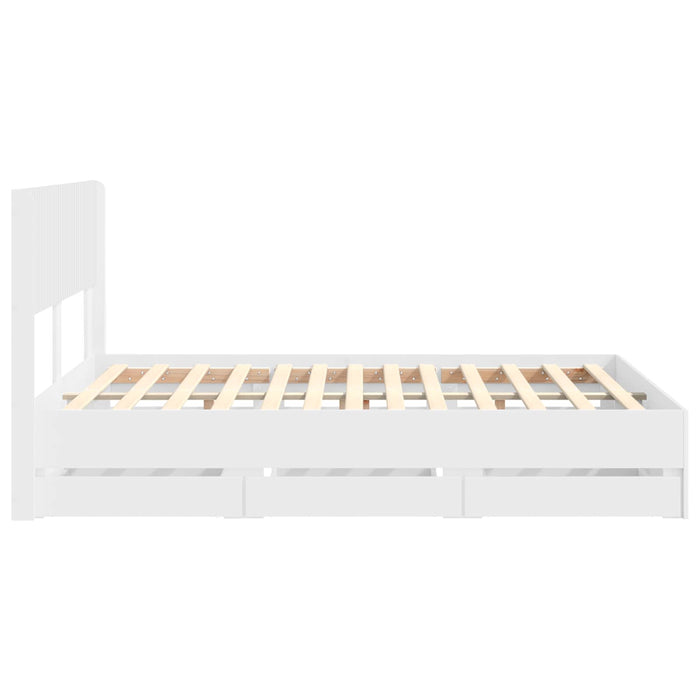 Cadru de pat cu depozitare și tăblie cu sertar Alb 150 x 200 cm WALTI