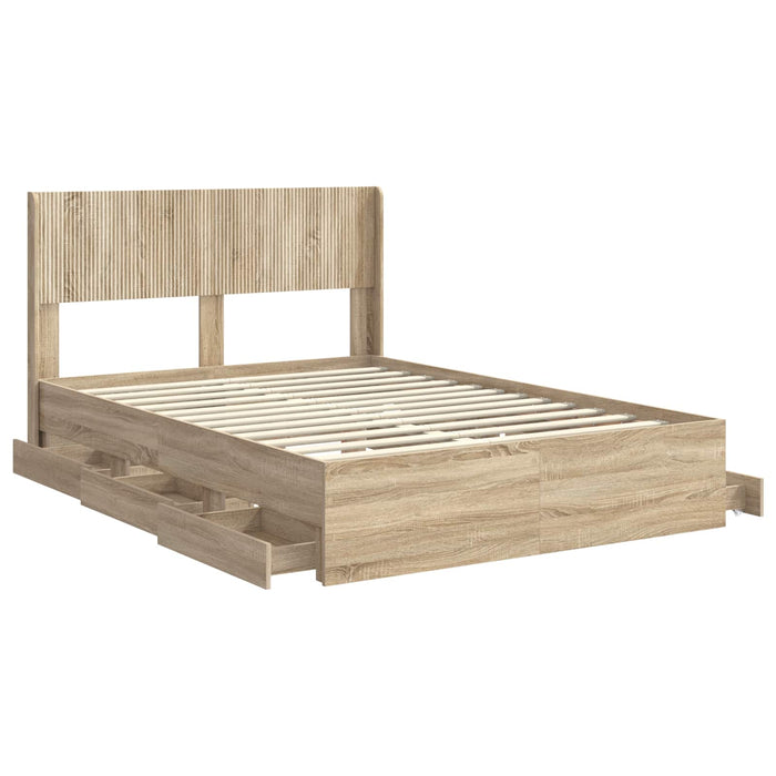 Cadru de pat cu depozitare și tăblie Stejar Sonoma 150 x 200 cm - WALTI WALTI