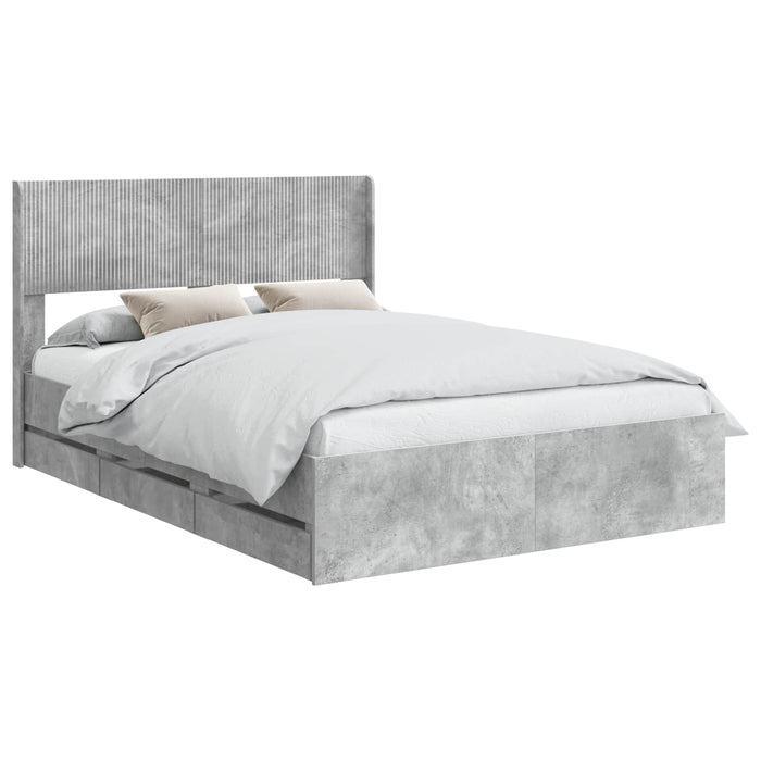 Cadru de pat cu depozitare și tăblie Gri Beton 150 x 200 cm WALTI