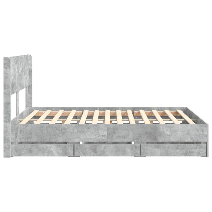 Cadru de pat cu depozitare și tăblie Gri Beton 140 x 200 cm WALTI