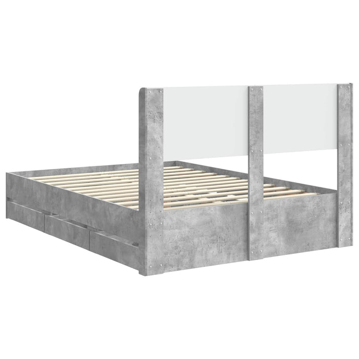 Cadru de pat cu depozitare și tăblie Gri Beton 140 x 190 cm WALTI
