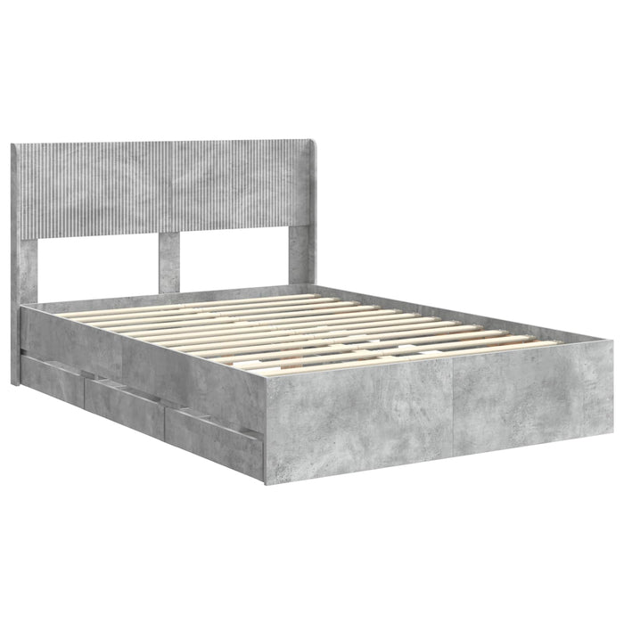 Cadru de pat cu depozitare și tăblie Gri Beton 135 x 190 cm WALTI