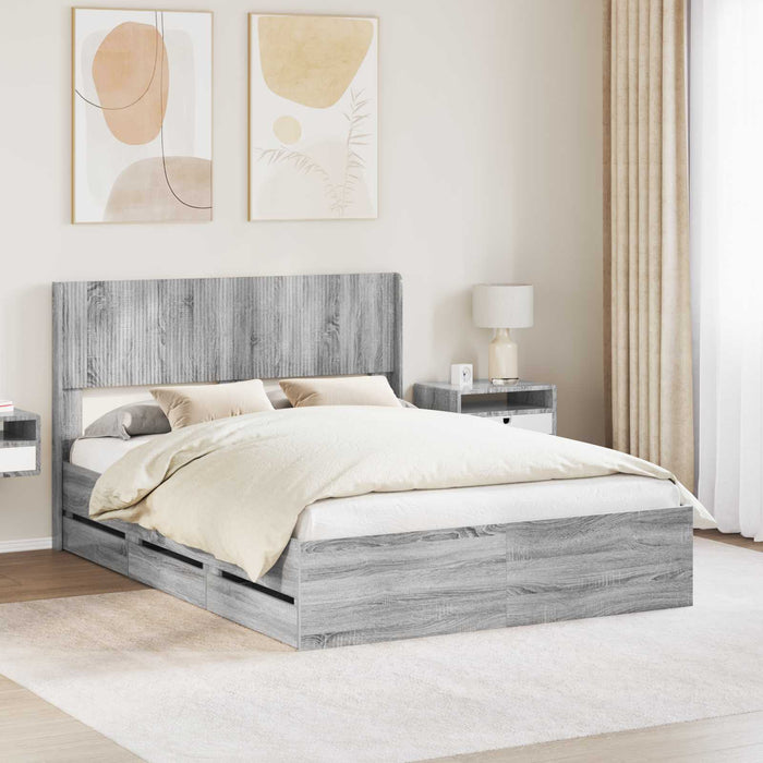 Cadru de pat cu depozitare și tăblie Sonoma gri 120 x 190 cm WALTI