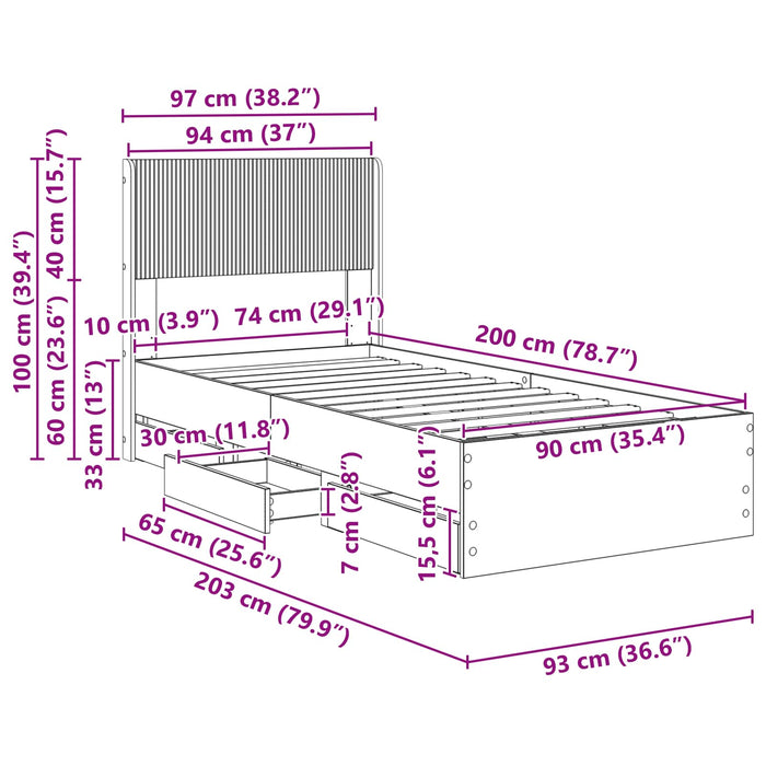 Cadru de pat cu depozitare și tăblie Negru 90 x 200 cm WALTI