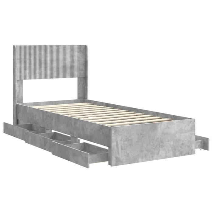 Cadru de pat cu depozitare și tăblie Gri Beton 90 x 200 cm WALTI