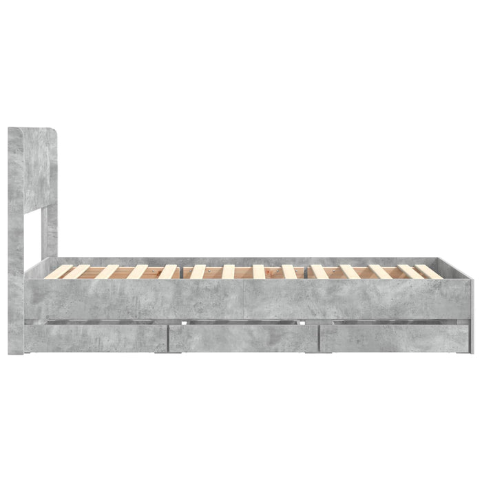 Cadru de pat cu depozitare și tăblie Gri Beton 90 x 200 cm WALTI