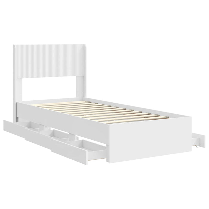Cadru de pat cu depozitare și tăblie cu sertar Alb 90 x 190 cm WALTI