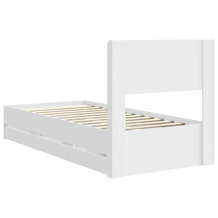 Cadru de pat cu depozitare și tăblie cu sertar Alb 90 x 190 cm WALTI