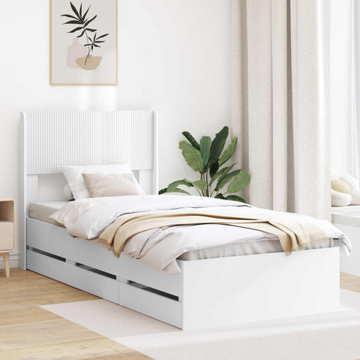 Cadru de pat cu depozitare și tăblie cu sertar Alb 75 x 190 cm - WALTI WALTI