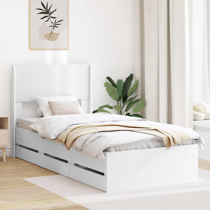 Cadru de pat cu depozitare și tăblie cu sertar Alb 75 x 190 cm WALTI