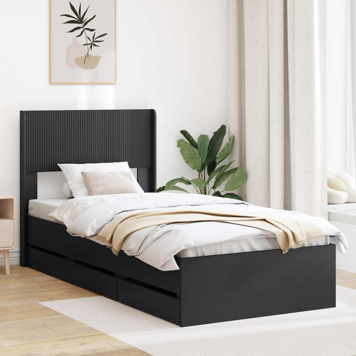 Cadru de pat cu depozitare și tăblie Negru 75 x 190 cm WALTI