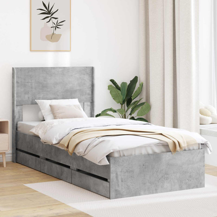 Cadru de pat cu depozitare și tăblie Gri Beton 75 x 190 cm WALTI