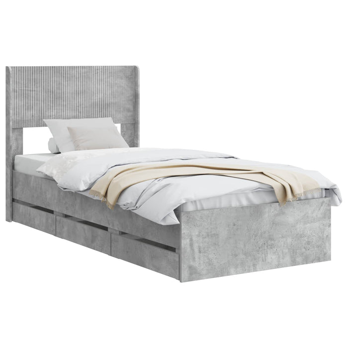 Cadru de pat cu depozitare și tăblie Gri Beton 75 x 190 cm WALTI