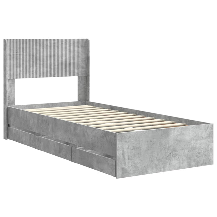 Cadru de pat cu depozitare și tăblie Gri Beton 75 x 190 cm WALTI