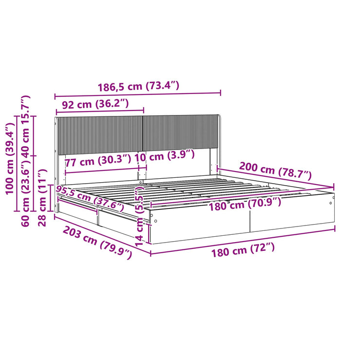 Cadru de pat cu depozitare și tăblie Alb 180 x 200 cm - WALTI WALTI