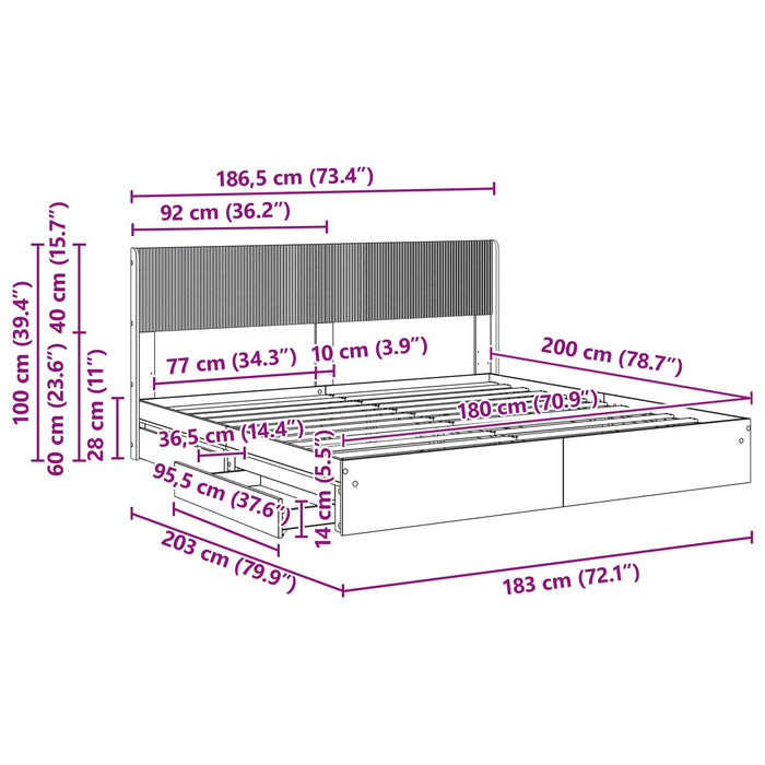 Cadru de pat cu depozitare și tăblie Sonoma gri 180 x 200 cm - WALTI WALTI