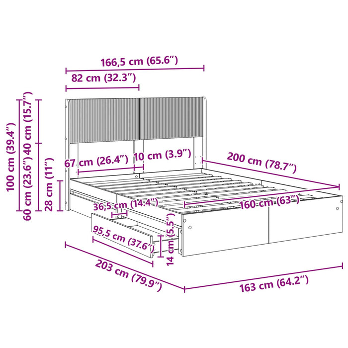 Cadru de pat cu depozitare și tăblie Sonoma gri 160 x 200 cm - WALTI WALTI