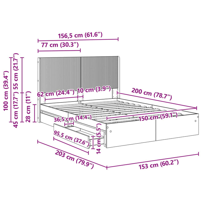 Cadru de pat cu depozitare și tăblie Gri Beton 150 x 200 cm - WALTI WALTI