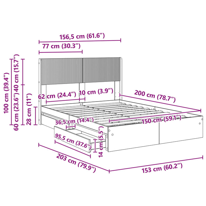 Cadru de pat cu depozitare și tăblie Sonoma gri 150 x 200 cm - WALTI WALTI